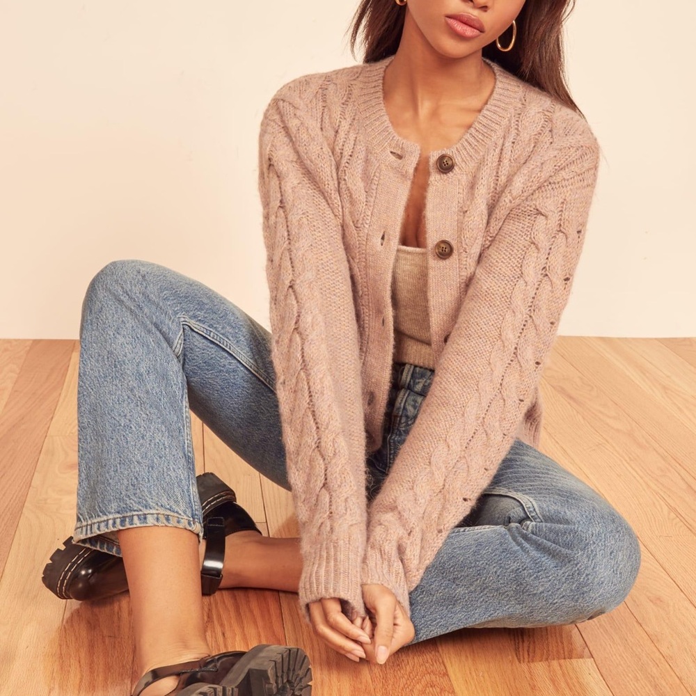 Reformation Lemartine Cable Knit Cardigan